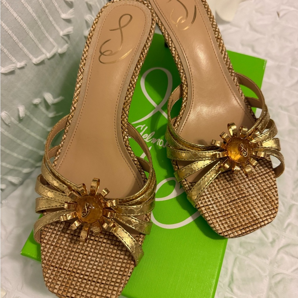 Sam Edelman Gold and Tan Strappy Sandals